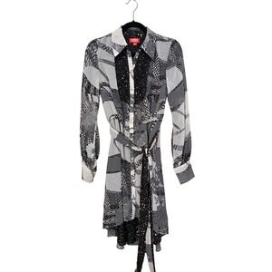 Kirna Zabete at Target Mixed Print Shirt Dress Black White Star Abstract Medium